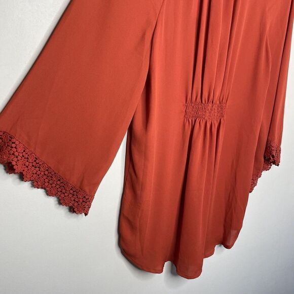 SPENSE Top Womens Small Brick Orange Popover Tunic Blouse NEW Lace Trim Relaxed - Picture 6 of 9
